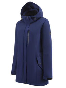 Парка женская софтшелл виндстоппер удлинённая с капюшоном темно-синего цвета 9618_1TS