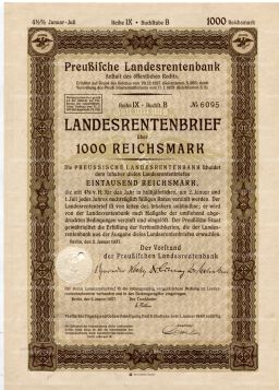 Облигация 4,5% 1000 рейхсмарок 1937 года Германия