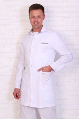 Халат мужской 236 CVC. Цвет: белый и серый - Стильб фото 4