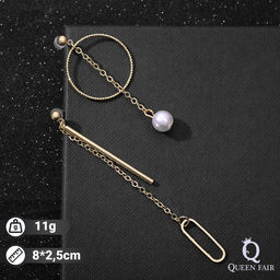 Серьги с жемчугом Разноуровневые круг с палкой, цвет белый в золоте