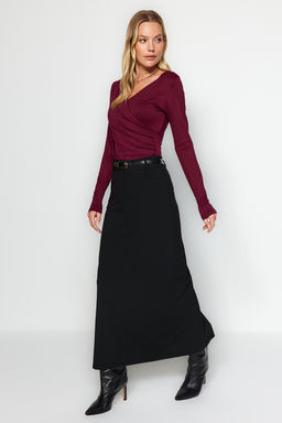 TRENDYOLMILLA Bordo Fitted/Vucuda Oturan Viskoz Buzgulu V Yaka Esnek C?tc?tl? Orme Body TWOAW24BD00045 фото 2