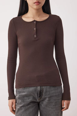 Ac?k Kahverengi C?tc?tl? Fitted/Vucuda Oturan Fitilli Esnek Orme Bluz TWOAW25BZ00080