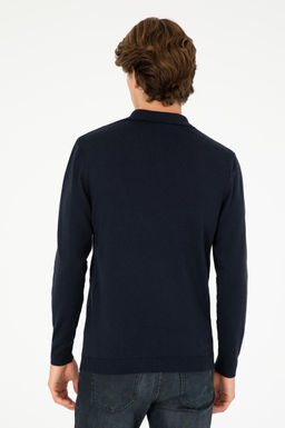 Erkek Slim Fit Polo Yaka Lacivert Basic Kazak
