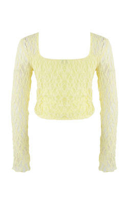 Teen Ac?k Sar? Dugmeli Fitted/Vucuda Oturan Dantel Orme Bluz TWOAW26BZ00016