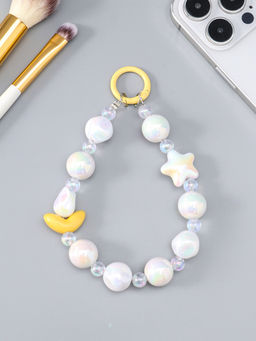 Брелок на карабине "Тюльпаны и звёзды" жёлто-перламутровый 11х4х1,5 см