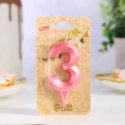 Свеча в торт «Грань», цифра 3, розовый металлик, 6.5 см