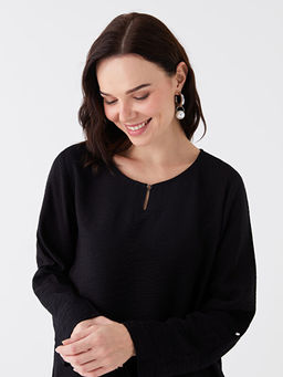 Bisiklet Yaka D?z Uzun Kollu Kad?n Bluz