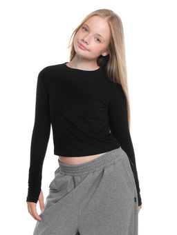 Лонгслив трикотажный спортивный с вырезом для пальца 22-7695 черный - Mini maxi фото 14