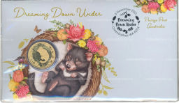 Монета 1 доллар 2021 года Австралия Спящие детёныши животных  Тасманийский дьявол (в буклете)