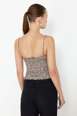 Trendyolmilla Kahverengi Leopar Bask?l? Ask?l? Crop Super Esnek Orme Bluz TWOSS24BZ00644  фото 6