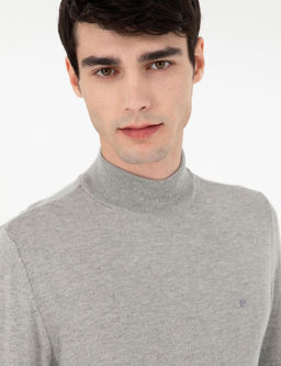 A__k Gri Melanj Slim Fit Yar_m Bal_k__ Yaka Basic Triko Kazak - Pierre cardin фото 2