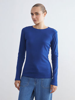 B?y?k Beden Bisiklet Yaka Fitilli Kad?n Ti??rt