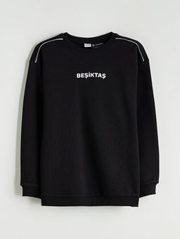 Bisiklet Yaka Erkek ?ocuk Be?ikta? Bask?l? Sweatshirt