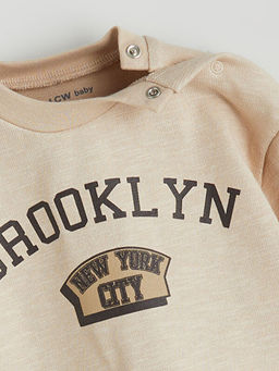Bisiklet Yaka Bask?l? Erkek Bebek Sweatshirt
