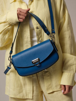 Сумка кожаная на плечо Azaro 31049 синяя гуашь