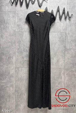 Платье в горох макси с разрезом и кружевными рукавчиками