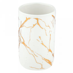 Набор для ванной "Мрамор" 4 предмета: дозатор для мыла 360мл, д7см, h17,8см; мыльница 11,3х7,8х2,4см; стакан для зубных щеток с разделителем 330мл, д7см, h10,7см, стакан 290мл, д6,3см, h11см; фурнитура пластик "под золото", глянцвая глазурь, белый/зо