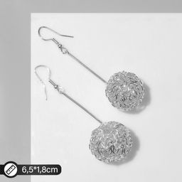 Серьги висячие Шарик переплетение, цвет светлое серебро, 6.5 см