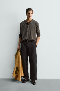 RELAXED FIT HENLEY COLLAR T-SHIRT