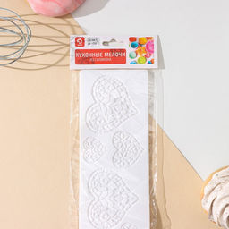 Коврик для айсинга Доляна Сердца, силикон, 37.5?8?0.1 см, белый