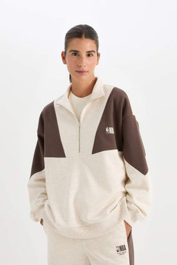 DeFactoFit Толстовка большого размера с воротником-стойкой и надписью NBA NBA из плотной ткани