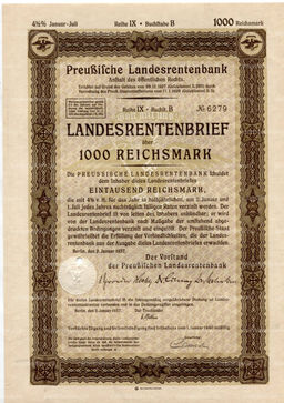 Облигация 4,5% 1000 рейхсмарок 1937 года Германия