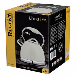 Чайник из нержавеющей стали "Linea Tea" 3л, д20,5см, h24см, со свистком, многослойное капсульное дно, нескользящая ручка, цветная коробка, "Regent" (Китай) Подходит для всех видов плит, включая индукционную