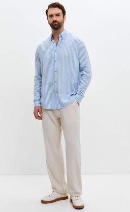 Рубашка д/р лен F611-0483 l.blue stripes - Fine joyce фото 6