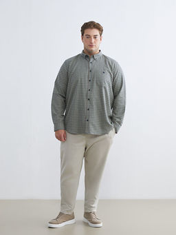 B?y?k Beden Regular Fit Uzun Kollu Ekose Erkek G?mlek