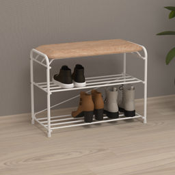 Подставка для обуви "Альфа 23" с сиденьем (Белый) (3-х полочная,60см)