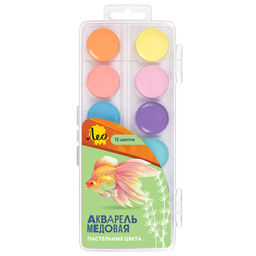 Краска акварель Лео Ярко медовые, без кисти (пастельная) в пластиковой упаковке с европодвесом LBPW-0112 12 цв. пастельные цвета