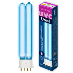 ESL-PL-9/UVCB/2G7/CL Лампа люминесцентная ультрафиолетовая бактерицидная. Спектр UVC 254нм. Картон. ТМ Uniel