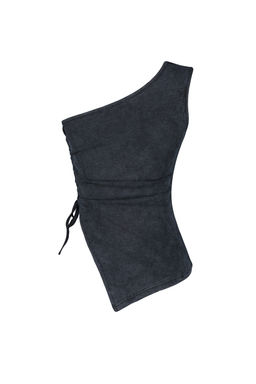 Siyah Eskitme/Soluk Efektli Vucuda Oturan Fitilli Pamuklu Esnek Orme Bluz TWOSS24BZ00298 - Trendyolmilla фото 7