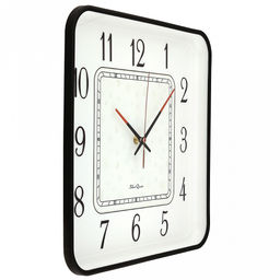 Часы настенные "Снежное время" 35х35х5см, мягкий ход, циферблат "Снежинки" белый/перламутровый; цифры арабские, черный; корпус пластик, черный/белый; в коробке (Китай)