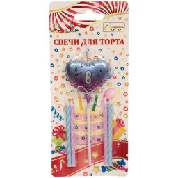 Цена за 2 шт. Свечи для торта Цифра Воздушное сердце "8" (свечи 8 см, сердце 5*13 см)