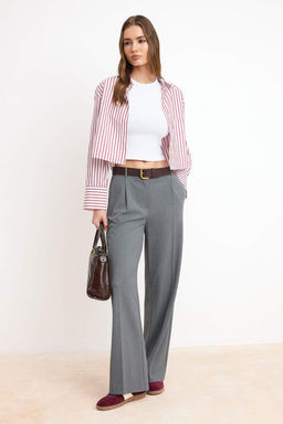 TRENDYOLMILLA Antrasit Palazzo/Extra Genis Paca Dokuma Kumas Pantolon TWOSS23PL00062  фото 14