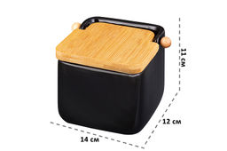 Банка для сыпучих продуктов 850 мл 14*12*11 см Черная + откидная бамбук.крышка, керамика - Elan gallery фото 9