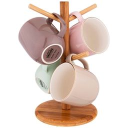 НАБОР ИЗ 4 КРУЖЕК НА ДЕРЕВЯННОЙ ПОДСТАВКЕ LEFARD BREAK TIME 350 МЛ ПАСТЕЛЬ