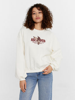 Свитшот женский кремовый с принтом молочный +печать 122935