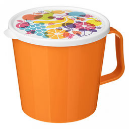 Контейнер-кружка пластмассовый 0,75л, д11,2см, 10,5см, с крышкой, с клапаном, полипропилен, микс 1: зеленый, оранжевый, с декором, подходит для СВЧ (Россия) - Домашняя мода фото 3