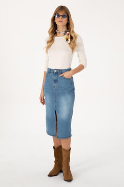 Kad_n Mavi Jean Etek
