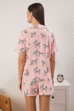 Trendyolmilla Pembe-Cok Renkli %100 Pamuklu Kopekli Sortlu Orme Pijama Tak?m? THMSS25PT00348  фото 4