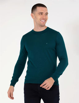 Ye_il Slim Fit Bisiklet Yaka Y_n Kar___ml_ Basic Triko Kazak - Pierre cardin фото 4