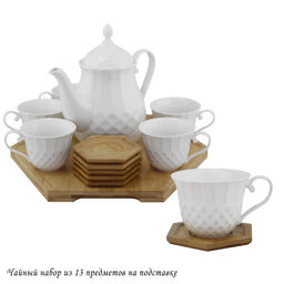 140-031 Чайный набор 13пр. 250 мл BAMBOO на подставке в под.уп.(х4)Фарфор,бамбук - Lenardi фото 2