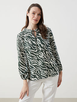 Ba?lamal? Yaka Desenli Kad?n Bluz