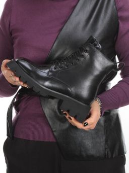 01-CG34-1 BLACK Ботинки демисезонные женские (натуральная кожа, байка)