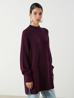Dik Yaka Oversize Kad?n Triko Tunik