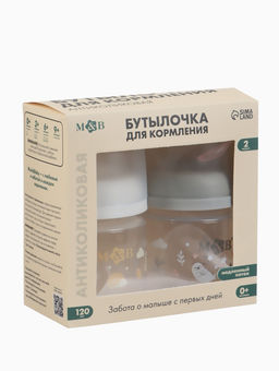 Бутылочка для кормления M&B, ШГ Ø50 мм, +0мес., 120 мл., набор 2 шт. в кор.
