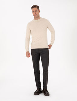 Krem Melanj Slim Fit _eyrek Yaka Basic Triko Kazak