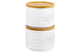 Набор 2 банок д/хран. и запек 250 мл 9,3*9,3*7 см "Айсберг волны"+ дер. крышка-подставка с сил. упл.